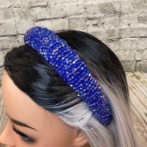 AB Royal blue glass beaded puff headband NEW